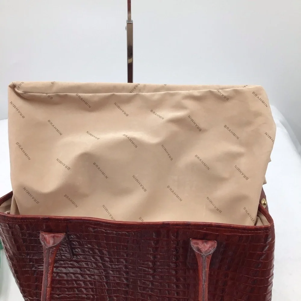 Brahmin Brown Crocodile-Embossed  Any Time Tote Bag with Tassle
